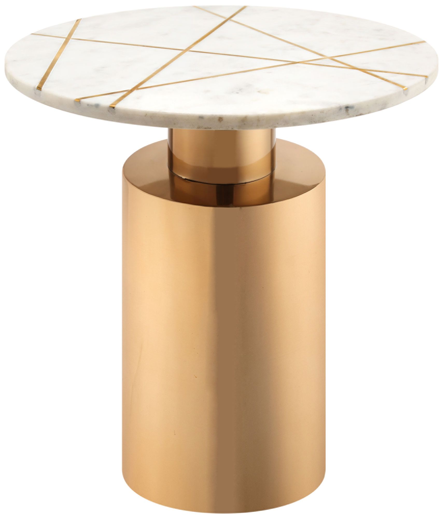 Terzo White Geometric Marble Side Table with Gold Base