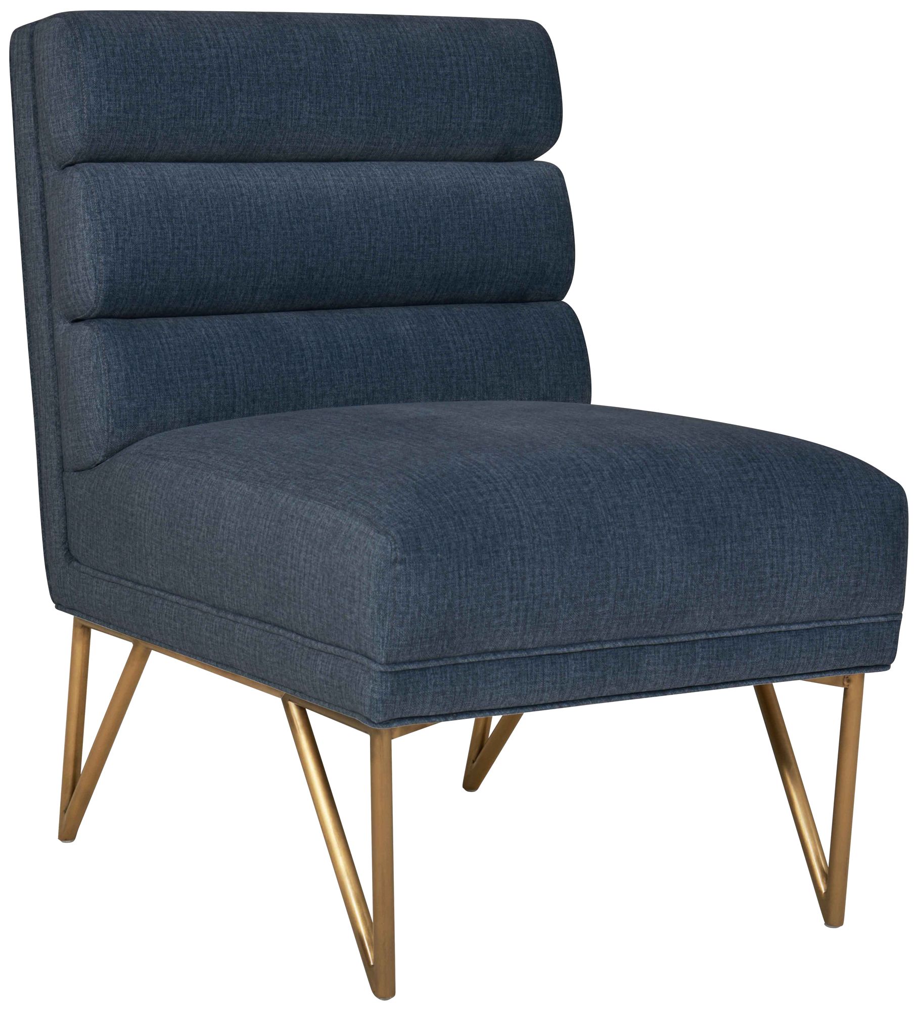 Kelly Slub Blue Velvet Channel Tufted Accent Chair