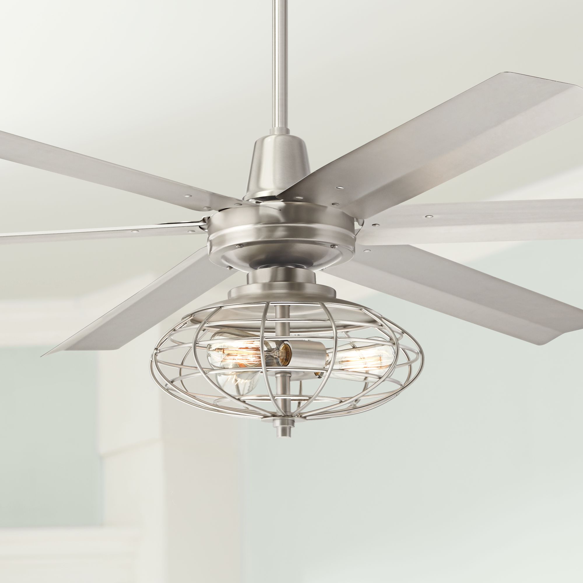 60 Industrial Ceiling Fan With Light Led Dimmable Remote Nickel