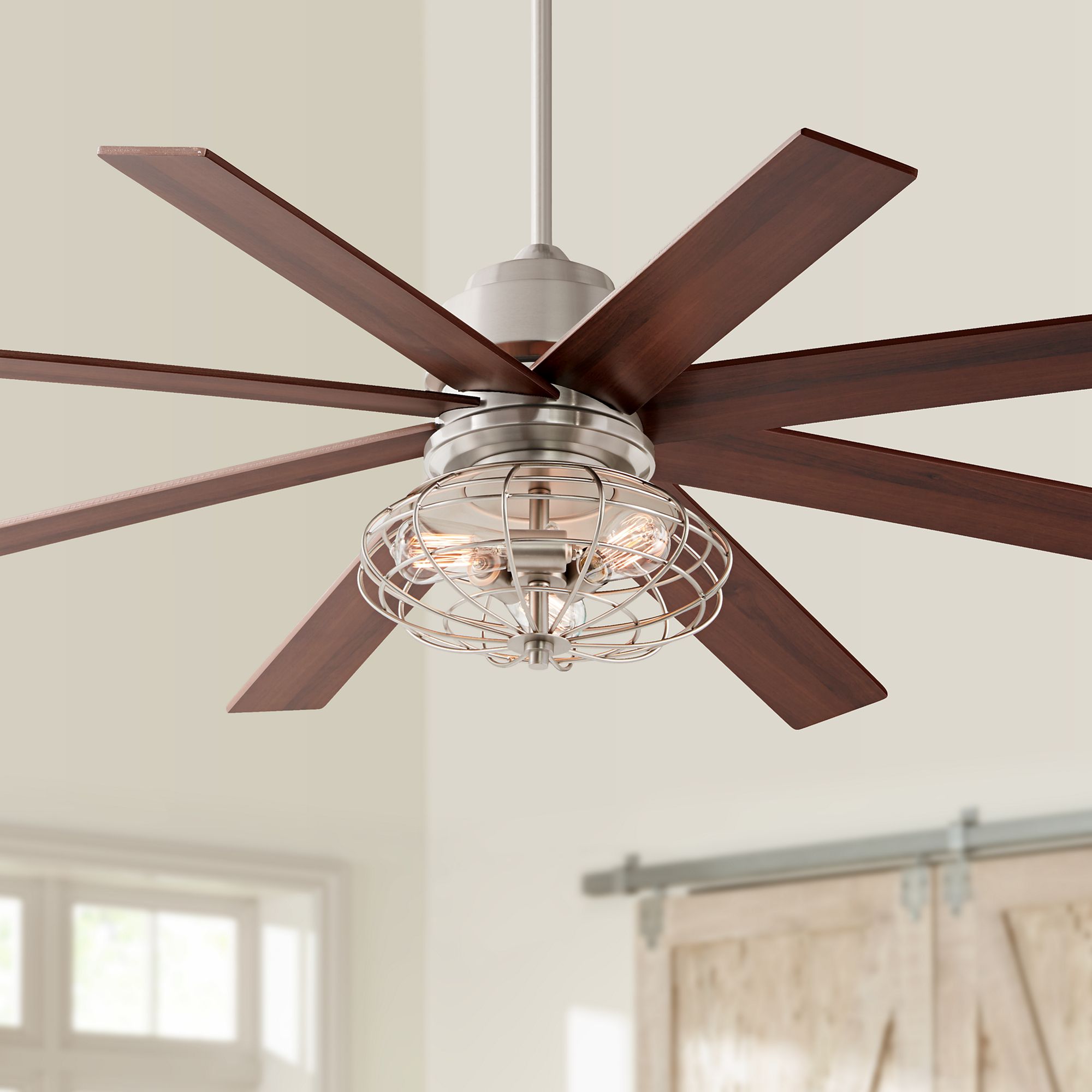 Details About 60 Industrial Ceiling Fan With Light Led Dimmable Remote Brushed Nickel Kitchen