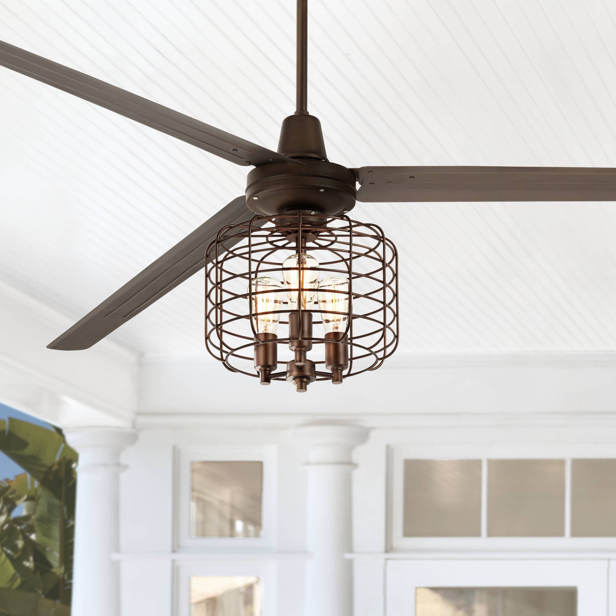 Details About 72 Outdoor Ceiling Fan With Light Led Remote Bronze Damp Rated For Patio Porch
