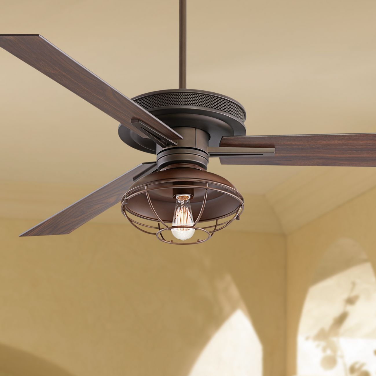 60" Industrial Outdoor Ceiling Fan with Light LED Remote Bronze Damp