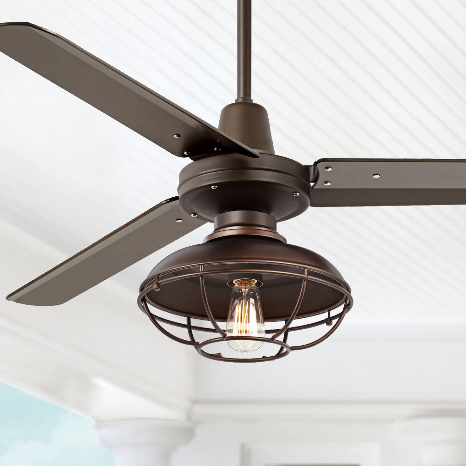 Details About 52 Industrial Outdoor Ceiling Fan With Light Led Remote Bronze Damp Patio Porch