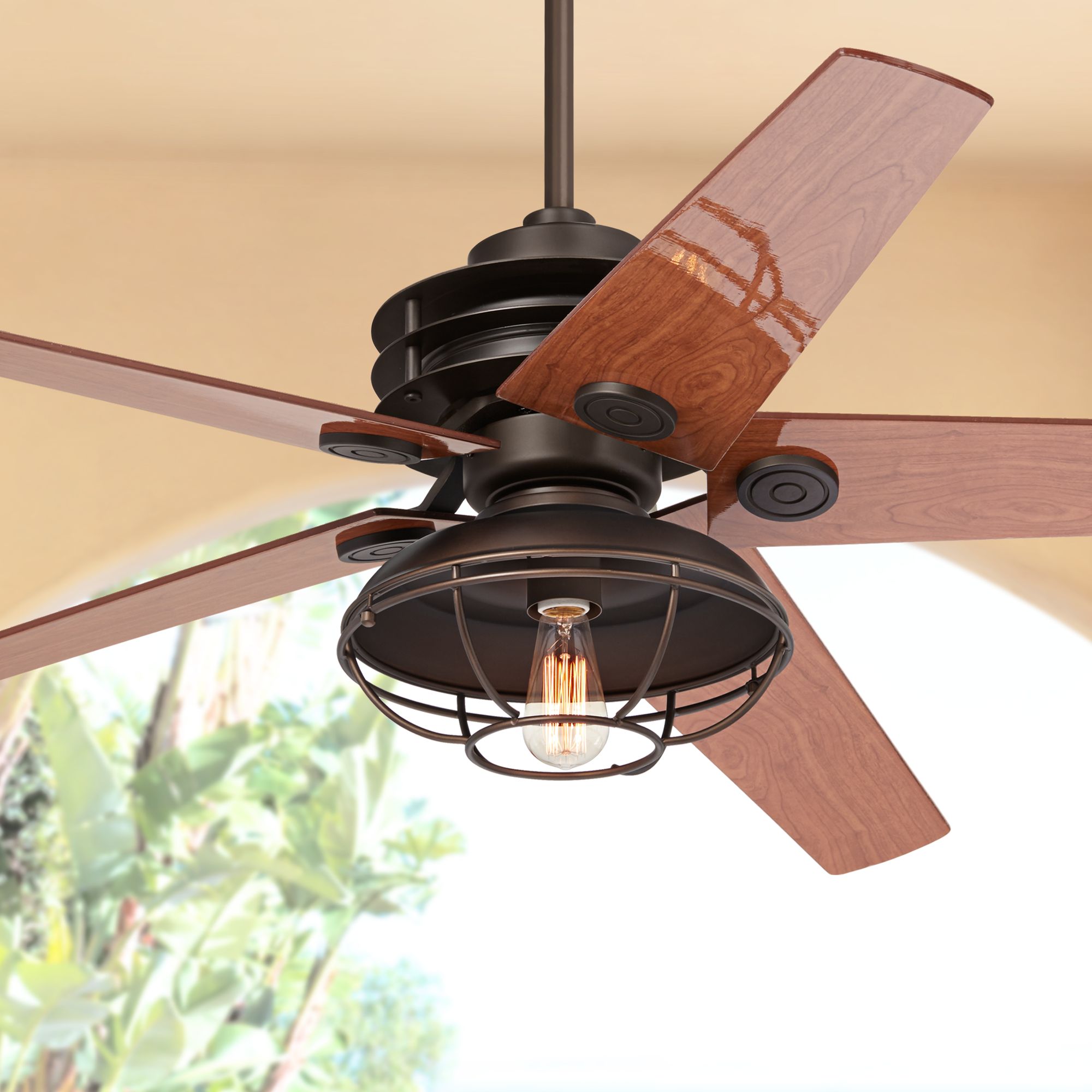 60 Vintage Outdoor Ceiling Fan With Light Led Remote Bronze Damp
