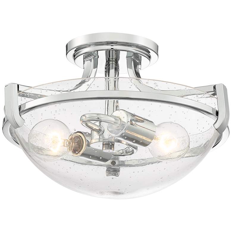 Image 2 Mallot 13" Wide Chrome and Clear Seedy Glass Ceiling Light
