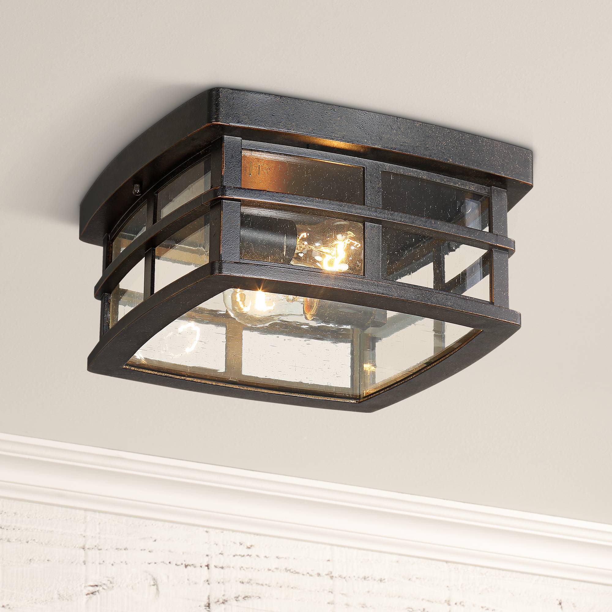 Details About Mission Outdoor Ceiling Light Fixture Oiled Bronze 12 Seedy Glass Porch Patio