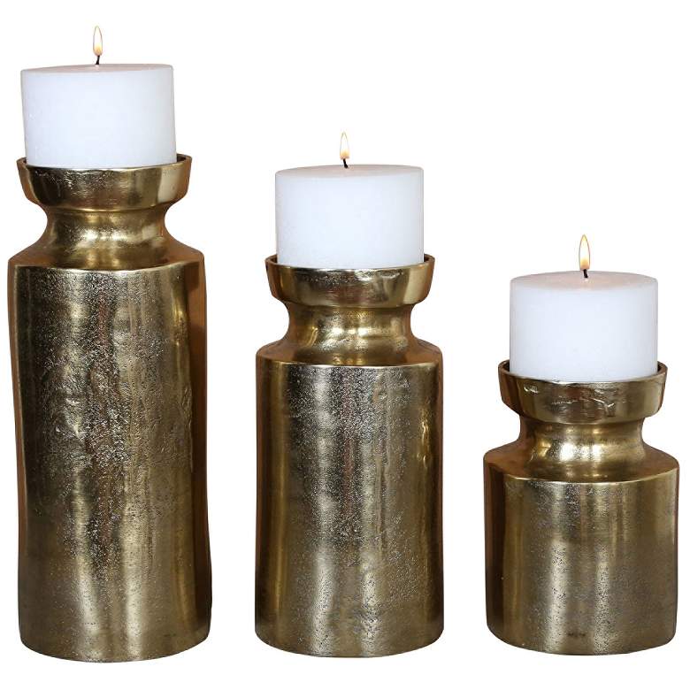 Image 2 Uttermost Amina Antique Brass Pillar Candle Holders Set of 3