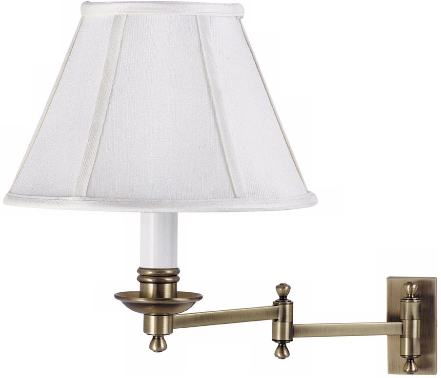 Antique Brass With Shade Plug-In Swing Arm Wall Lamp
