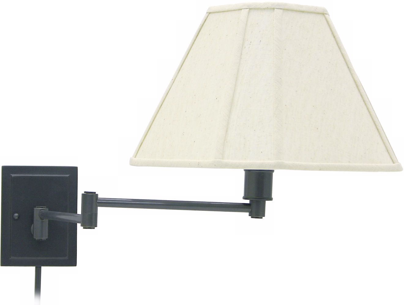 Rubbed Bronze With Beige Shade Plug-In Swing Arm Wall Lamp