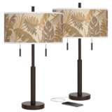 Tropical Woodwork Robbie Bronze USB Table Lamps Set of 2