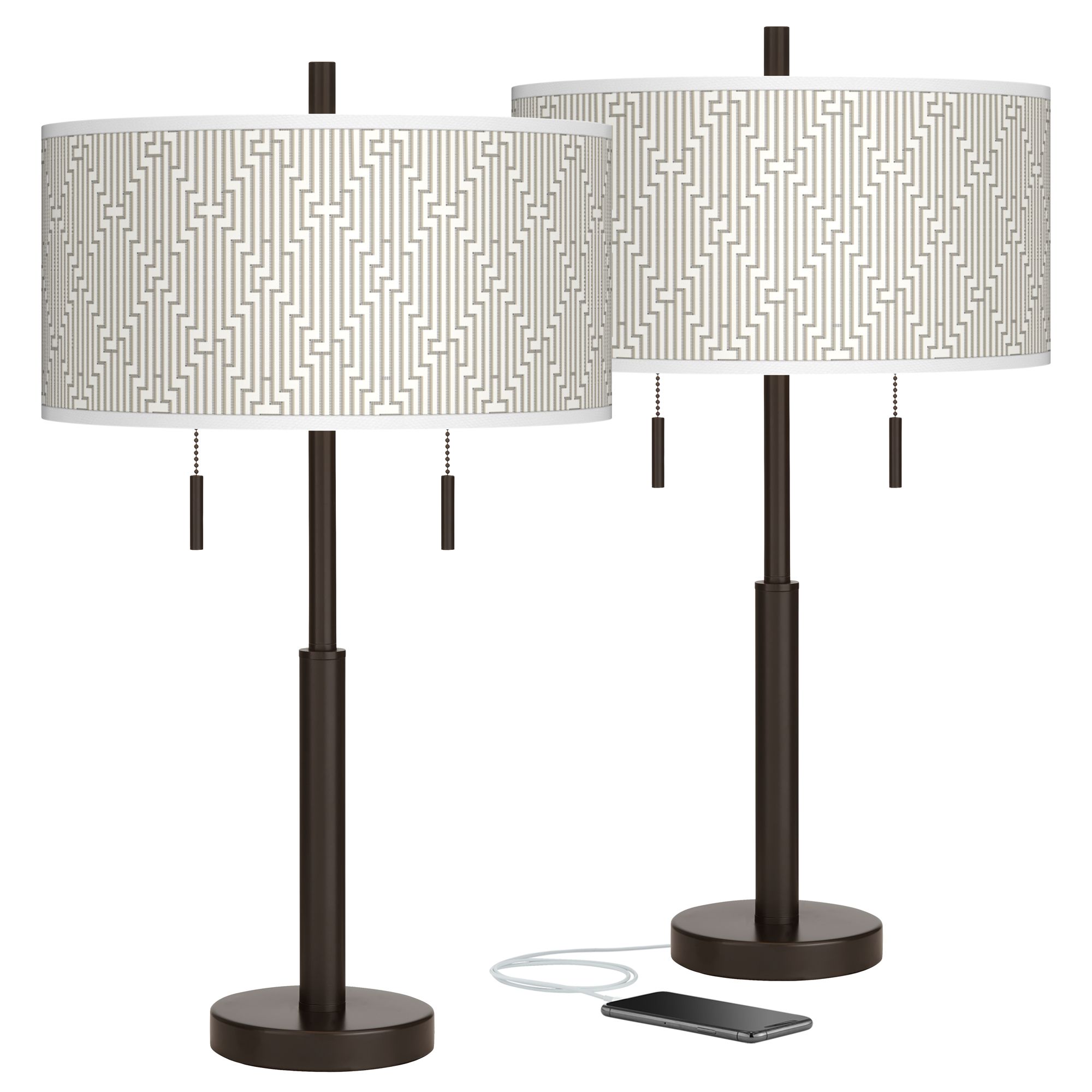 Diamond Maze Robbie Bronze USB Table Lamps Set of 2