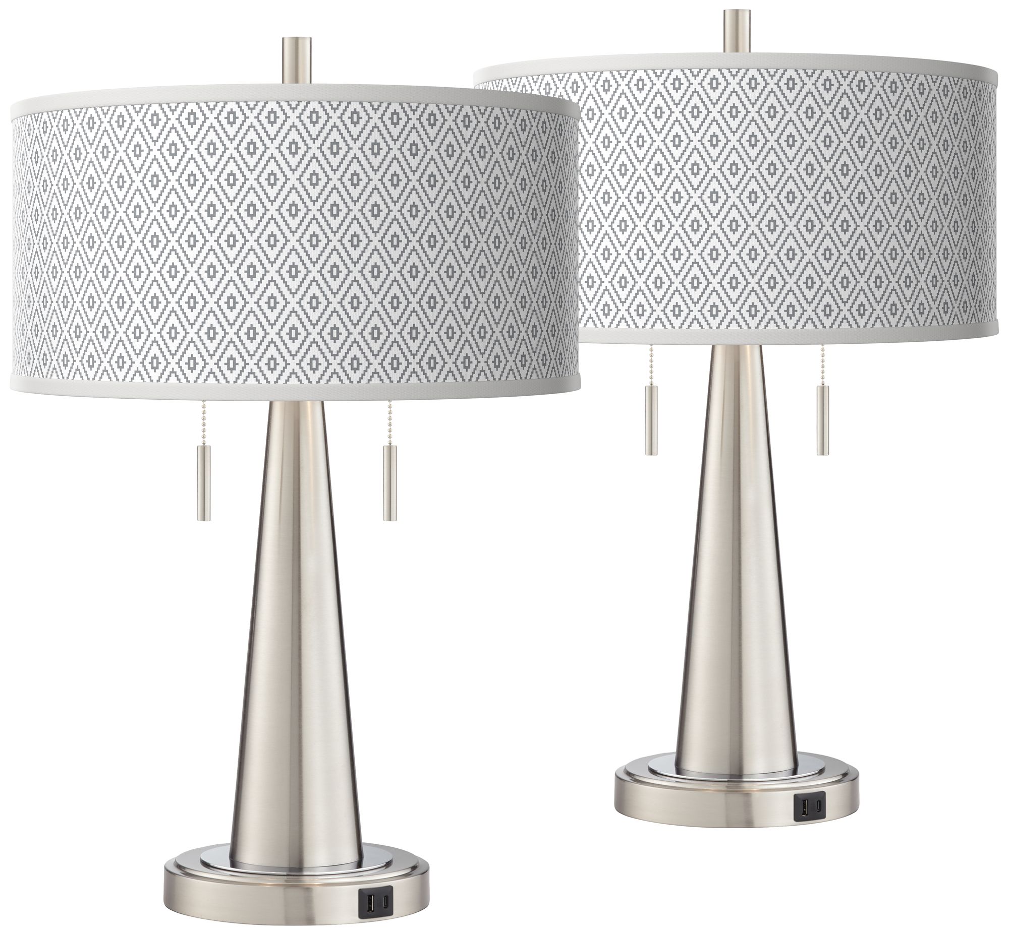 Diamonds Vicki Brushed Nickel USB Table Lamps Set of 2