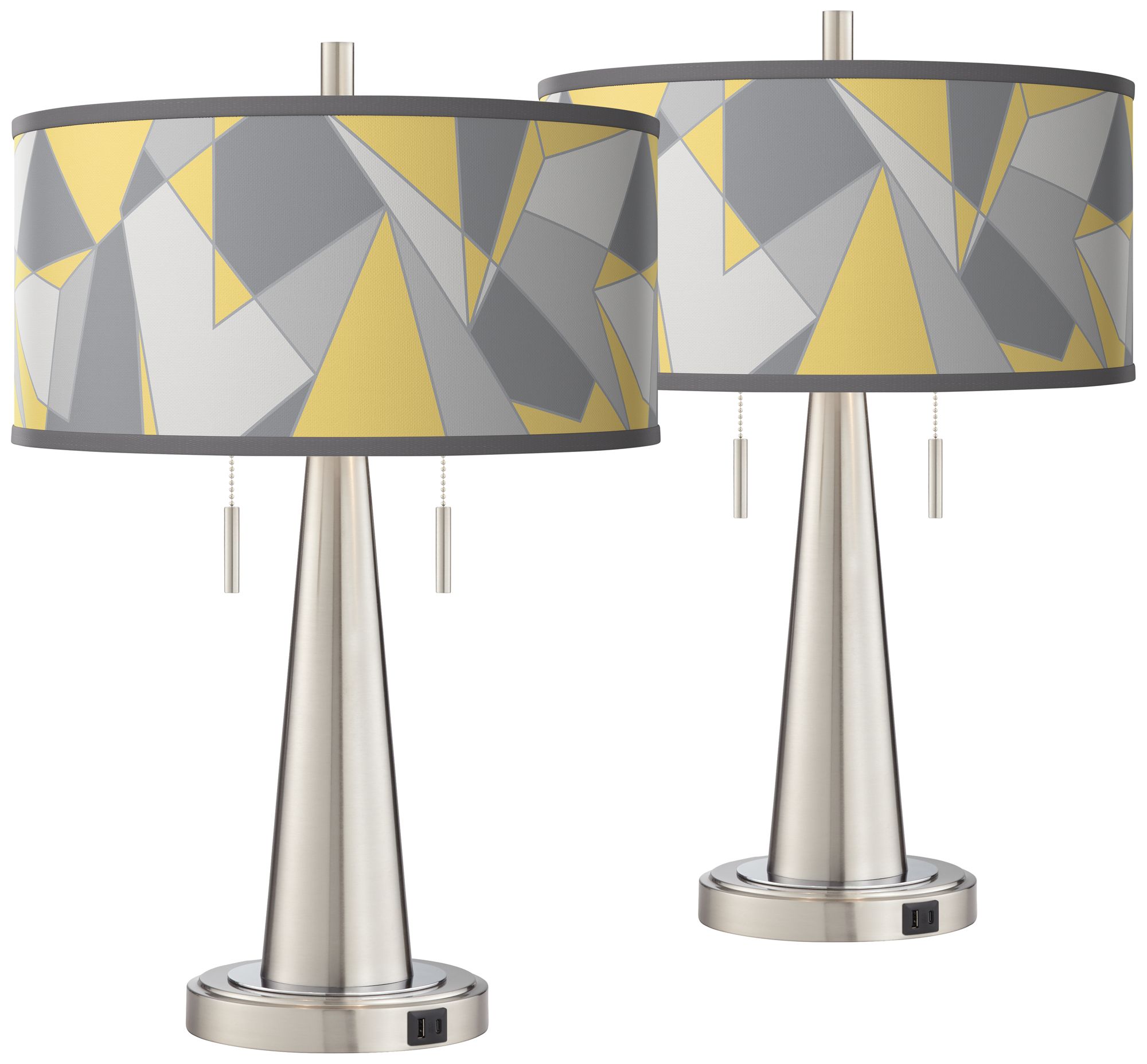 Modern Mosaic II Vicki Nickel USB Table Lamps Set of 2