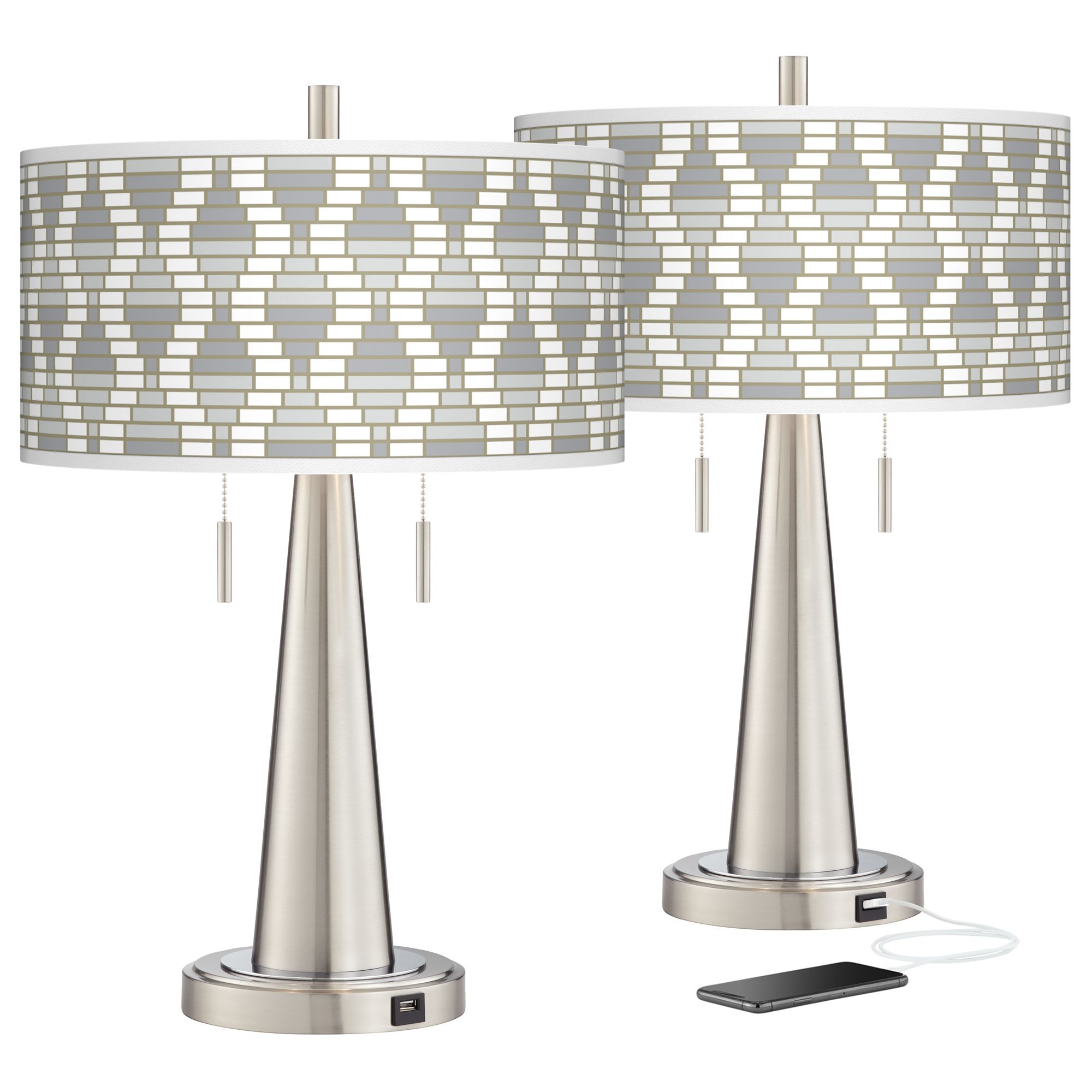 Stepping Out Vicki Brushed Nickel USB Table Lamps Set of 2
