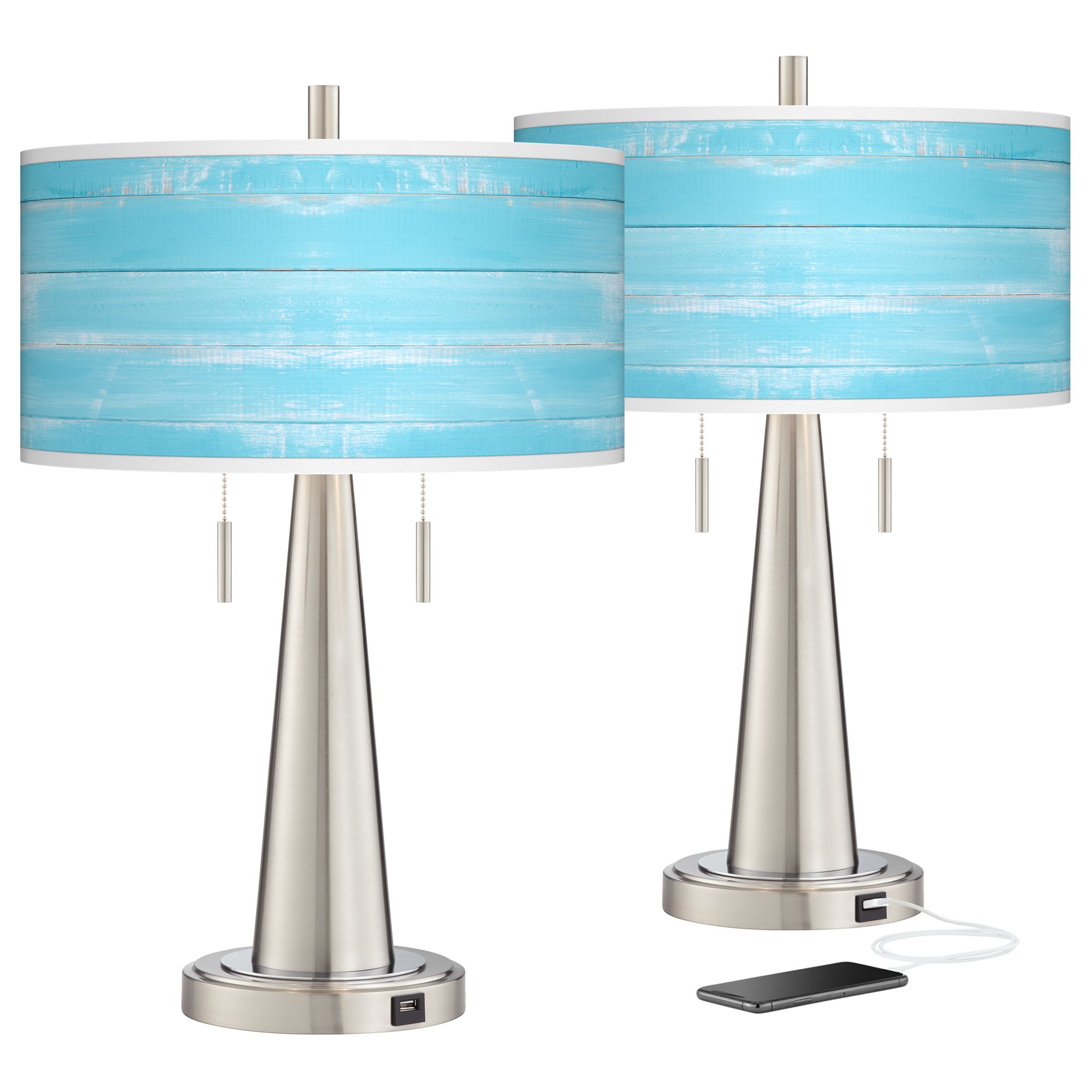 Barnyard Blue Vicki Brushed Nickel USB Table Lamps Set of 2