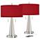 Red Faux Silk Vicki Brushed Nickel USB Table Lamps Set of 2