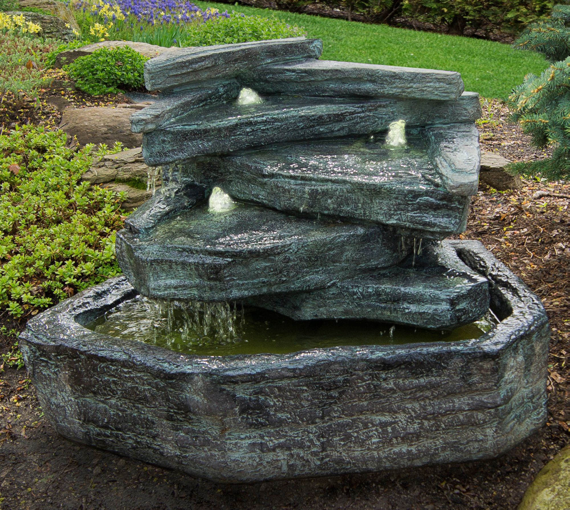 Slate Springs 24" High Waterfall Bubbler Fountain with Light