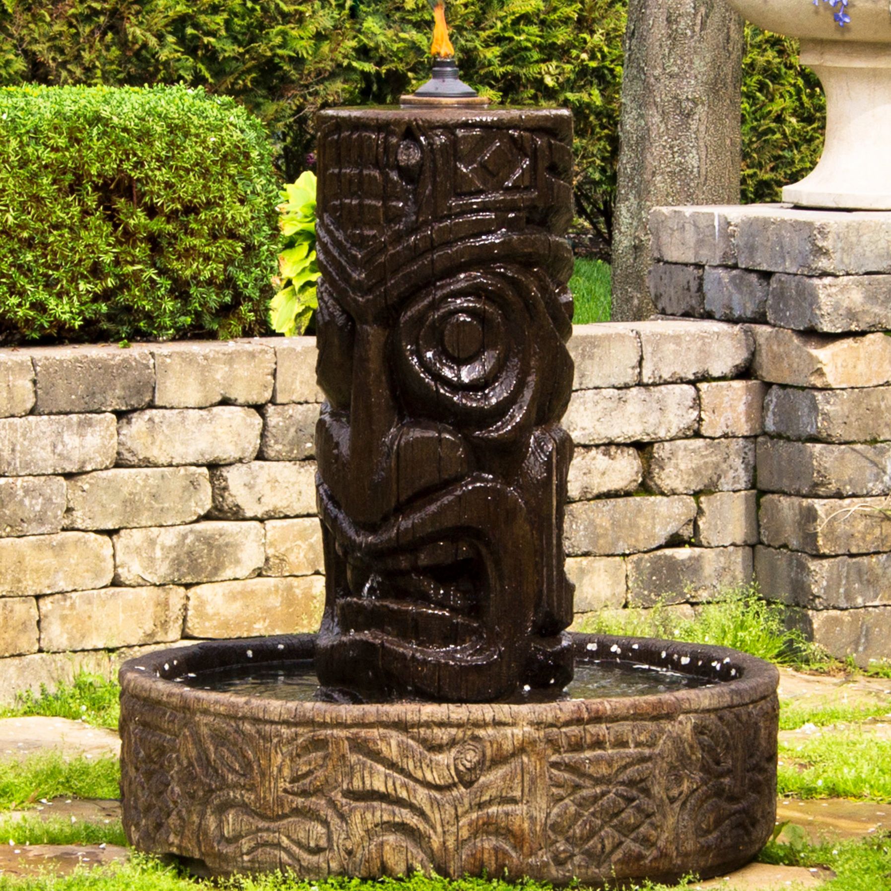 Tiki Column 44" High Relic Lava Outdoor Fountain with Lights