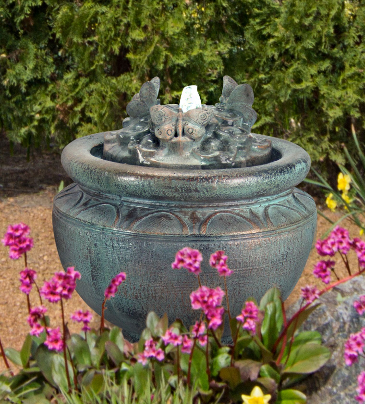 Butterfly 16 1/2" Bronze Patio Bubbler Fountain with Light