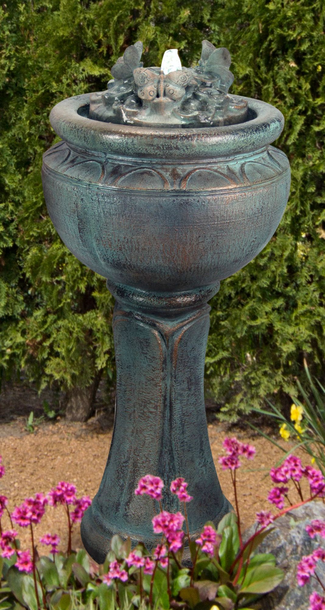 Butterfly 36" High Bronze Patina Bubbler Fountain with Light