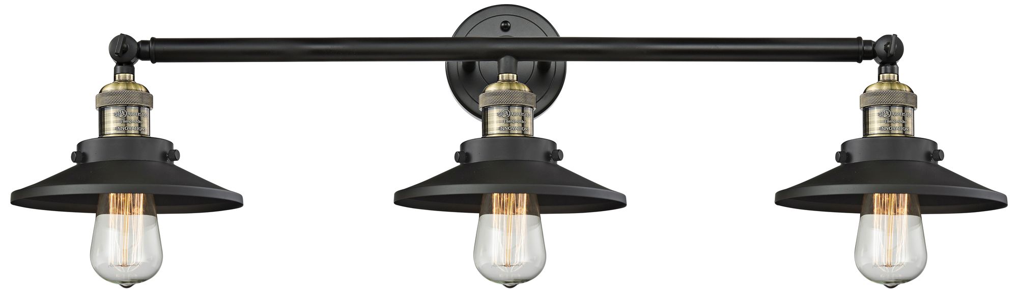 Railroad 32"W Black and Brass 3-Light Adjustable Bath Light
