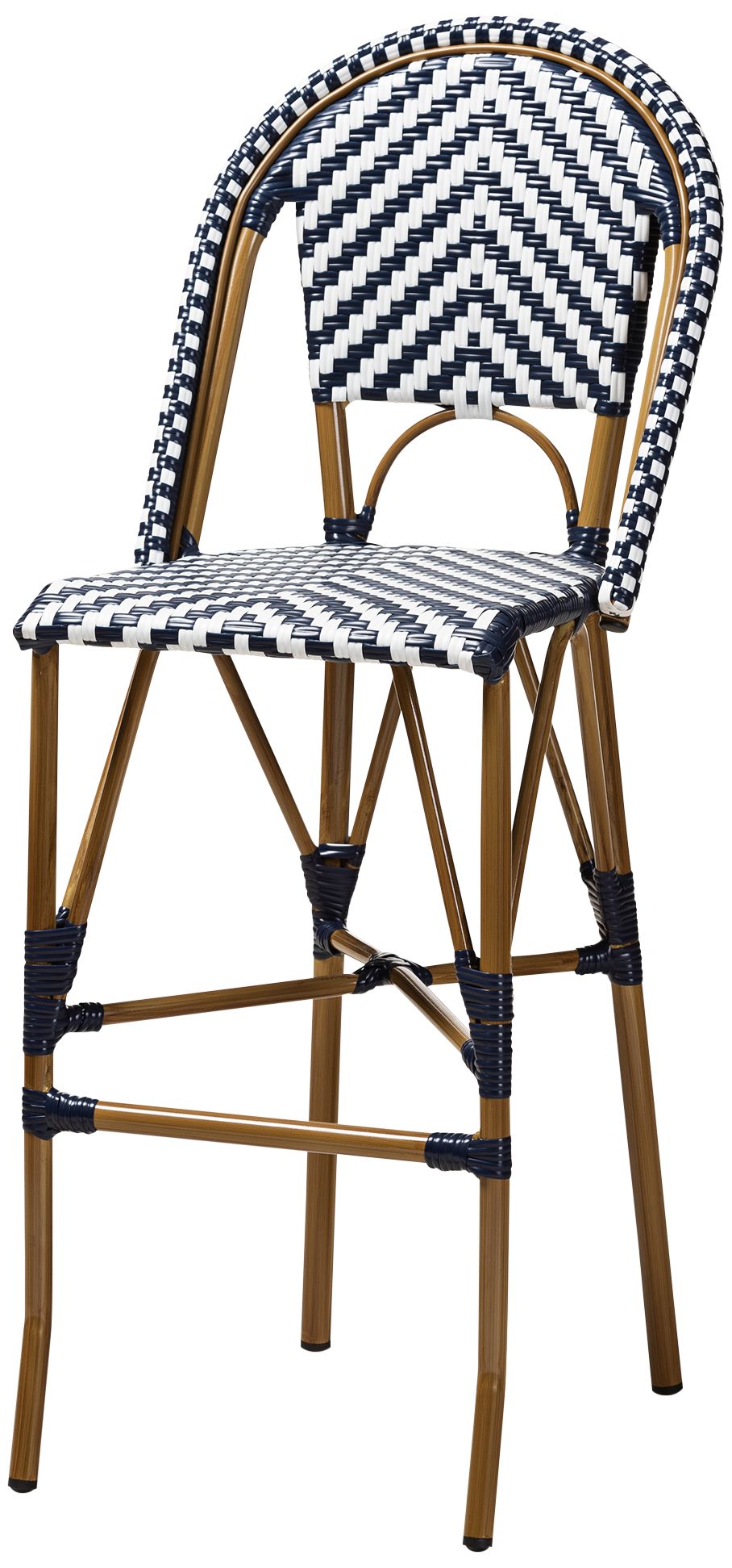 Ilene 29 1/2"H White-Blue Wicker Indoor-Outdoor Bar Stool