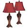 Exeter 30" High Wood Finish Crimson Red Table Lamps Set of 2