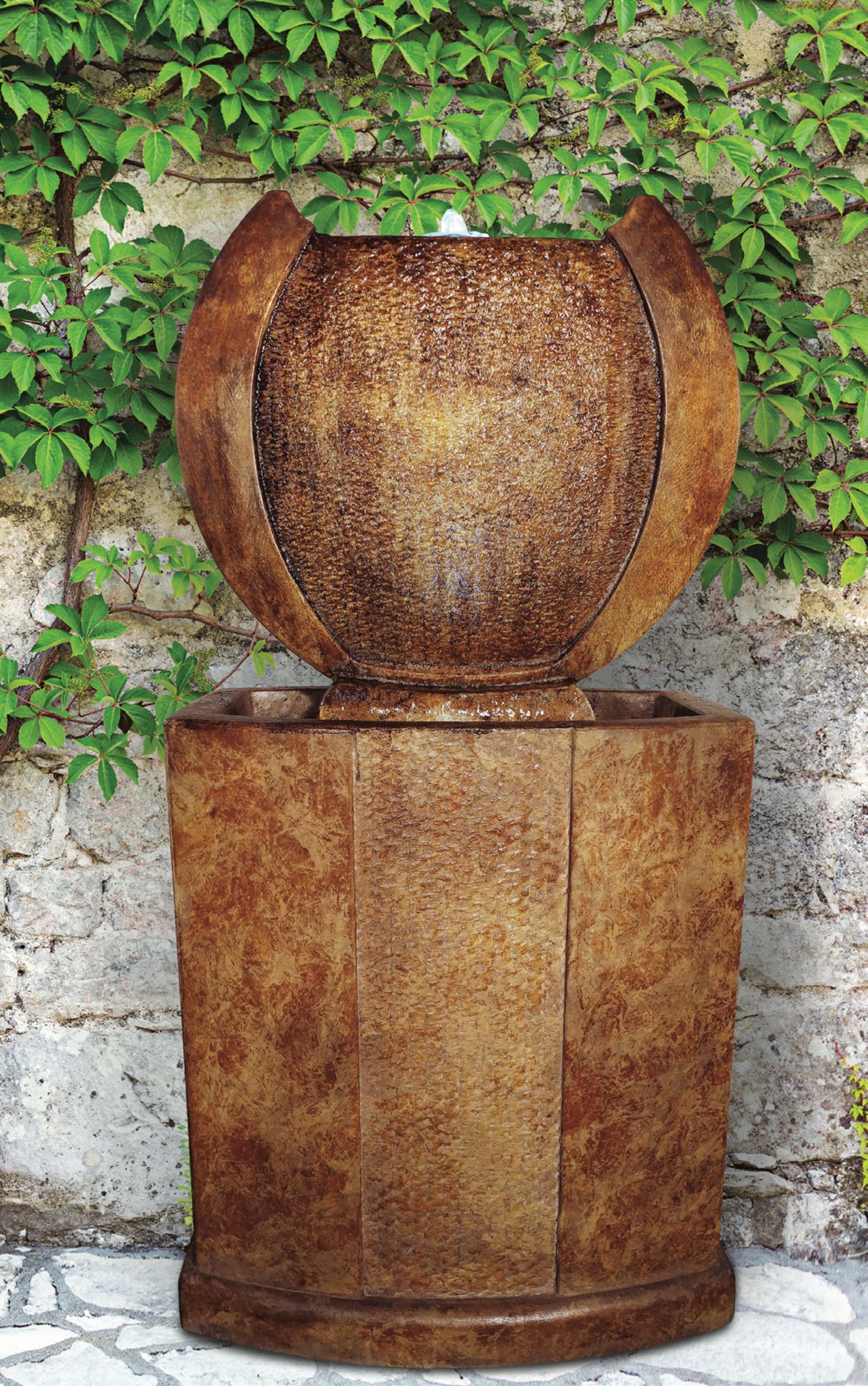 Medallion 48" Lava Stone Patio Bubbler Fountain with Light