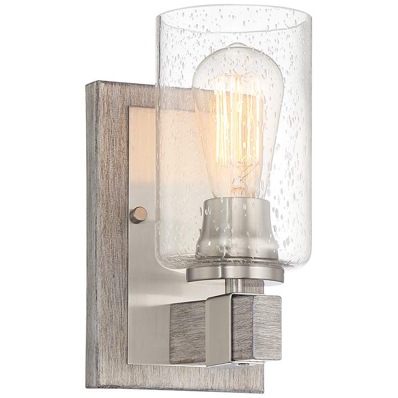 Image 2 Poetry 9" High Nickel and Gray Wood Rustic Wall Sconce