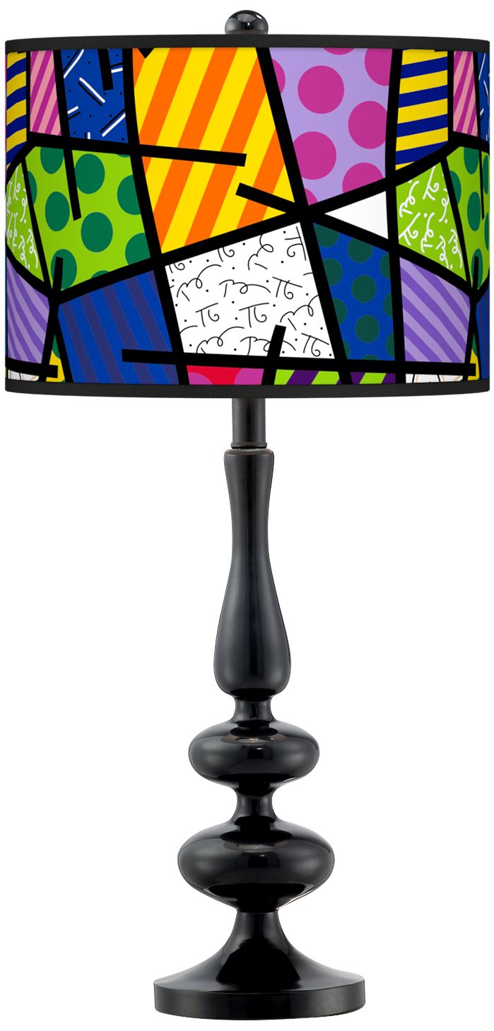 Romero Britto Abstract Giclee Paley Black Table Lamp