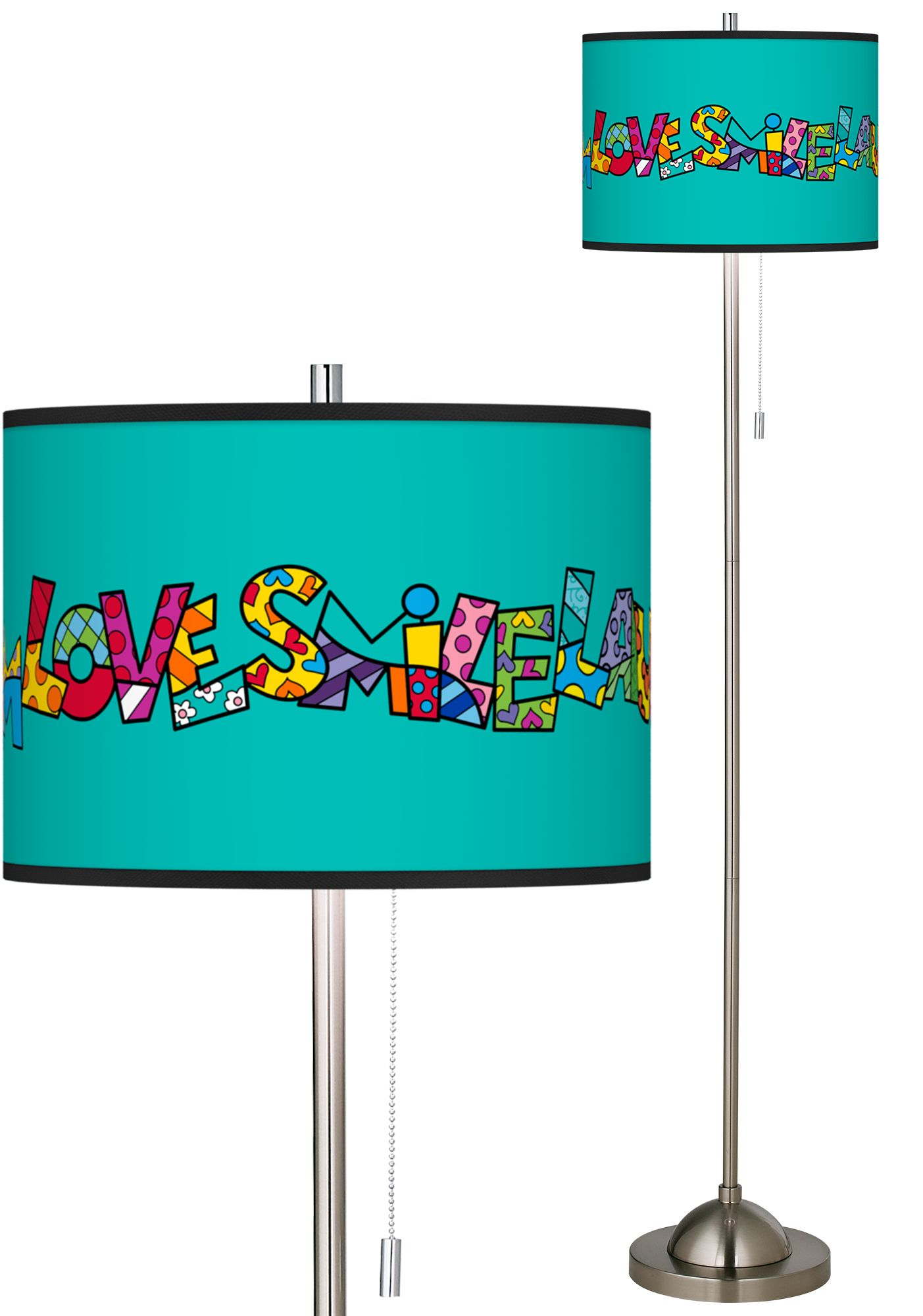 Romero Britto Love Smile Brushed Nickel Pull Chain Floor Lamp