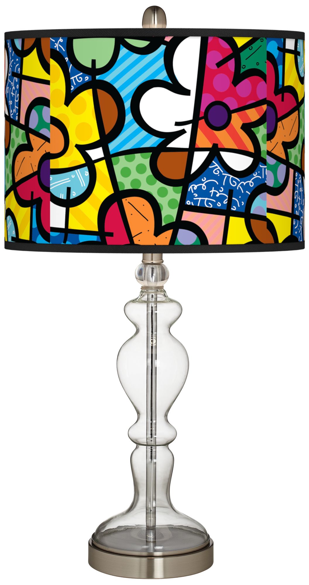 Romero Britto Flowers Giclee Apothecary Clear Glass Table Lamp