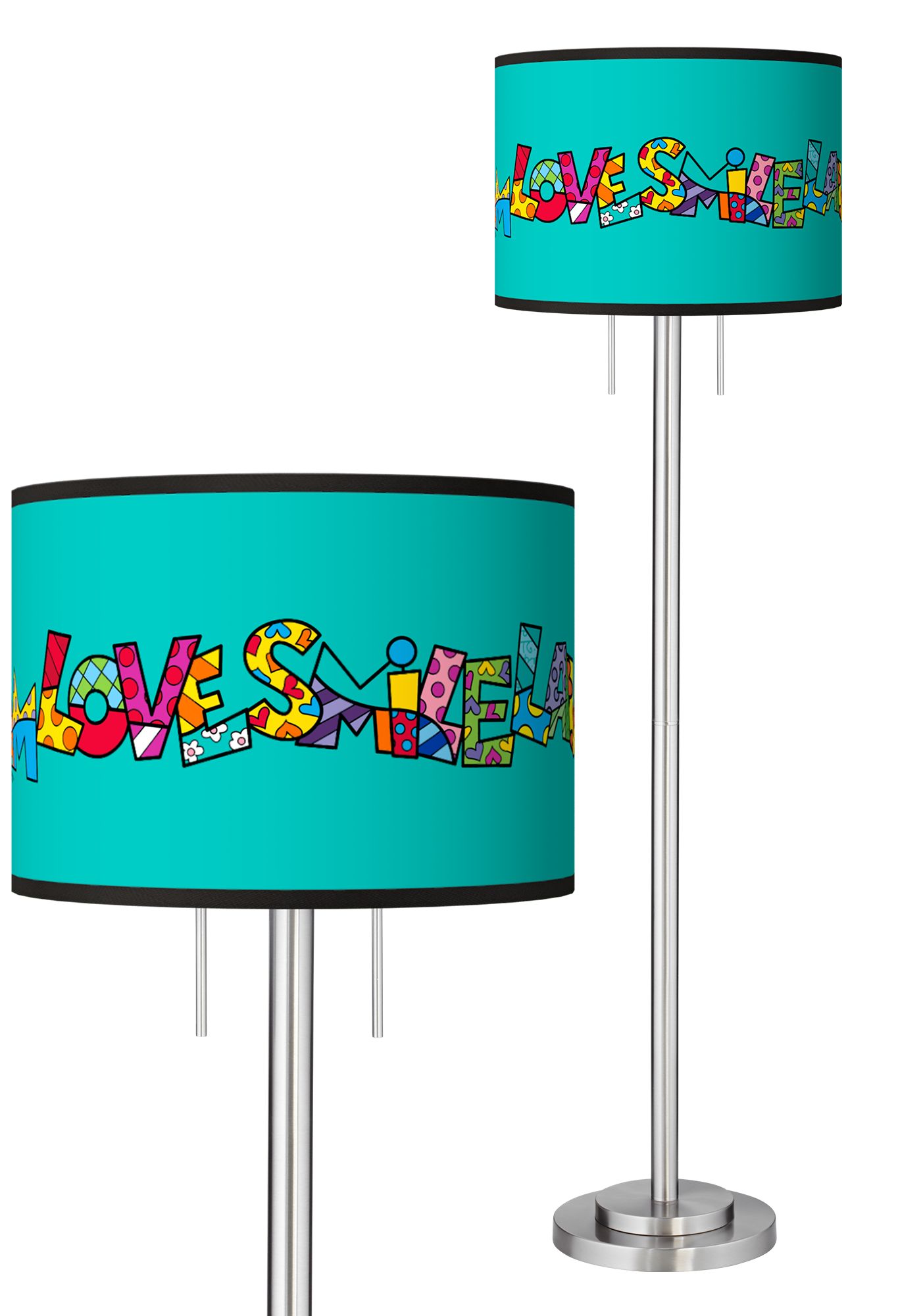 Romero Britto Love Smile Giclee Brushed Nickel Garth Floor Lamp