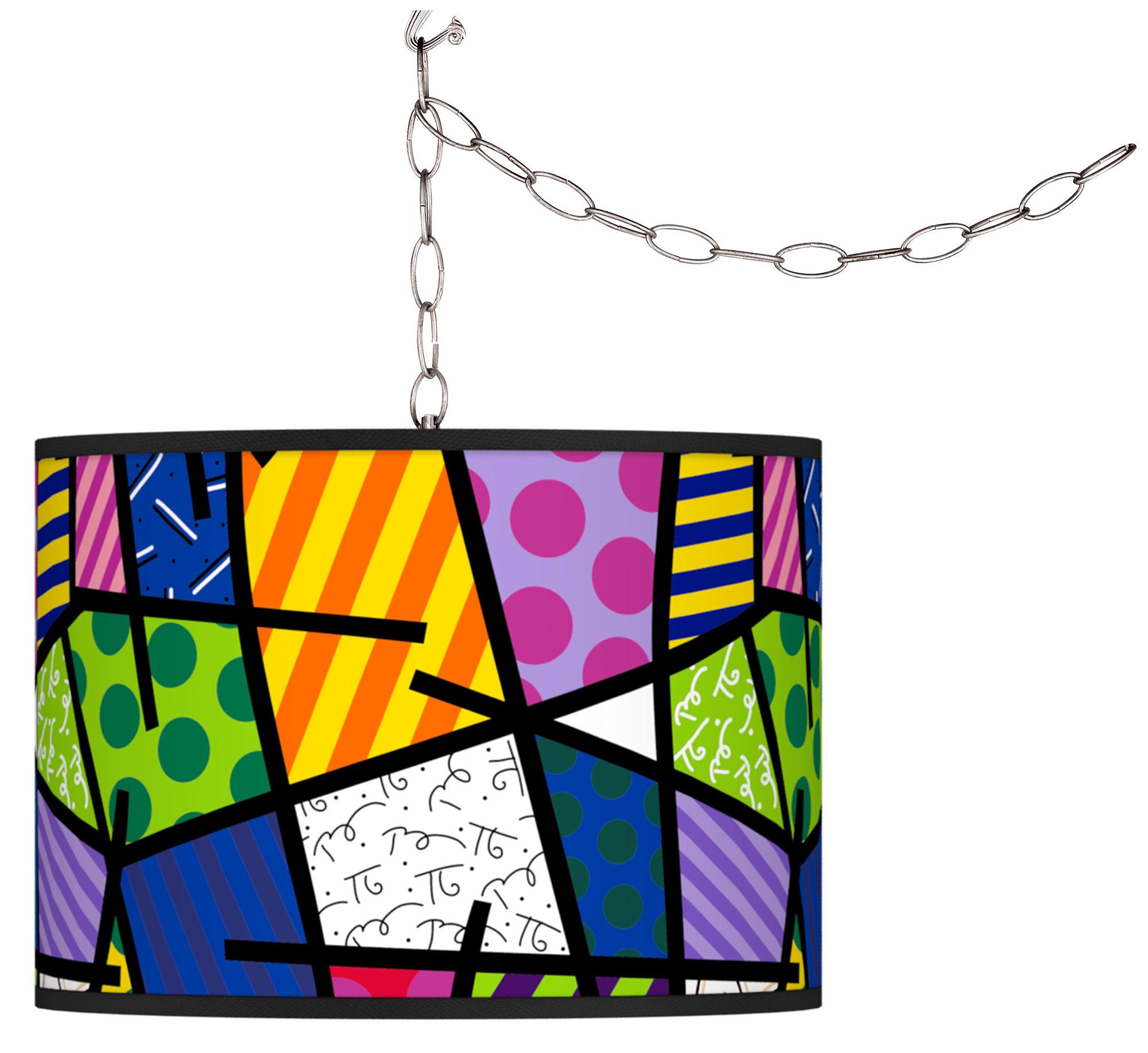 Romero Britto Abstract Plug-In Swag Pendant