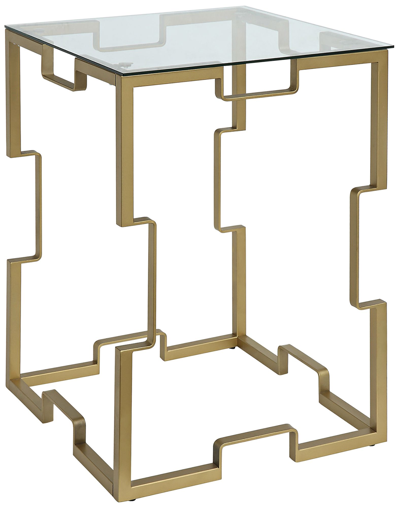Elton Glass Top and Gold Metal Square Side Table
