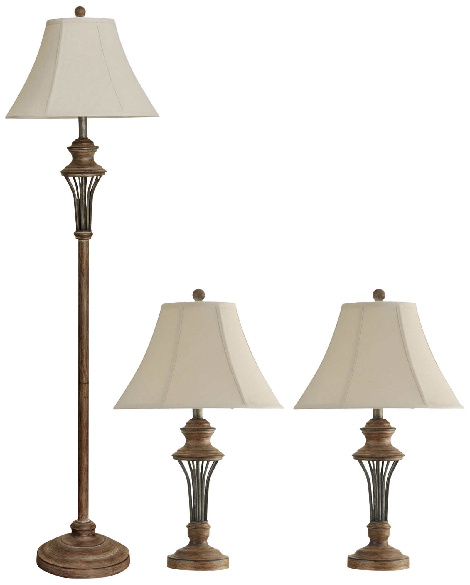 Moraga Natural Wood 3-Piece Floor and Table Lamp Set