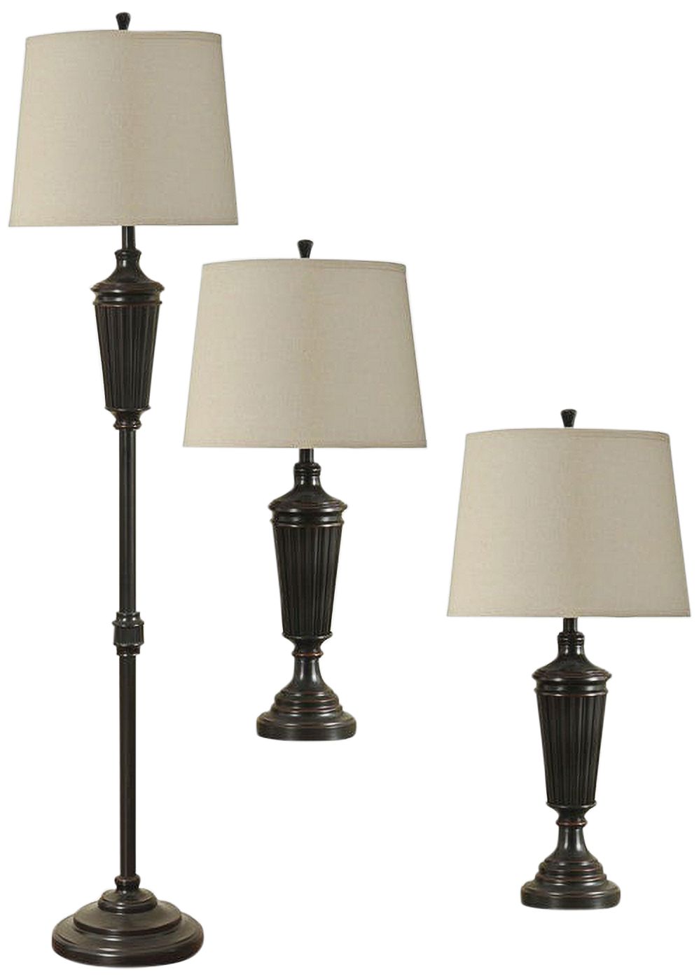 Bronze Wood 3-Piece Floor and Table Lamp Set
