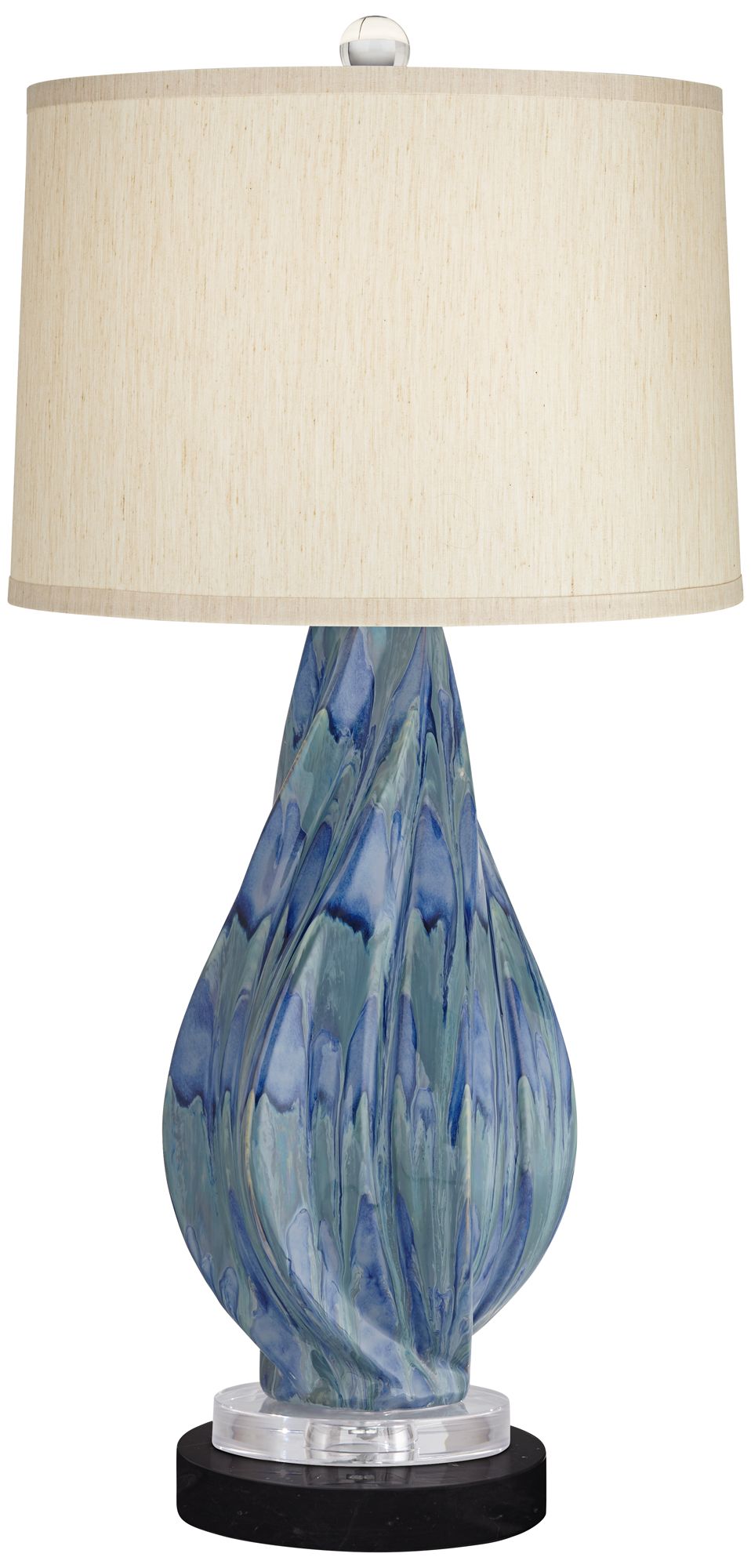 Possini Euro Design Possi Euro Teresa Teal Ceramic Table Lamp With Round Black Marble Riser