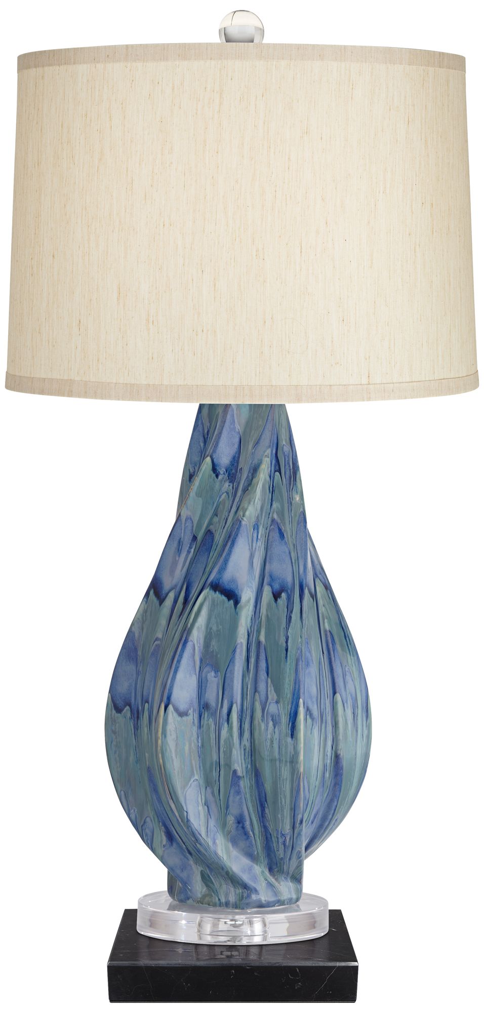 Possini Euro Design Possini Euro Teresa Teal Ceramic Table Lamp With Square Black Marble Riser