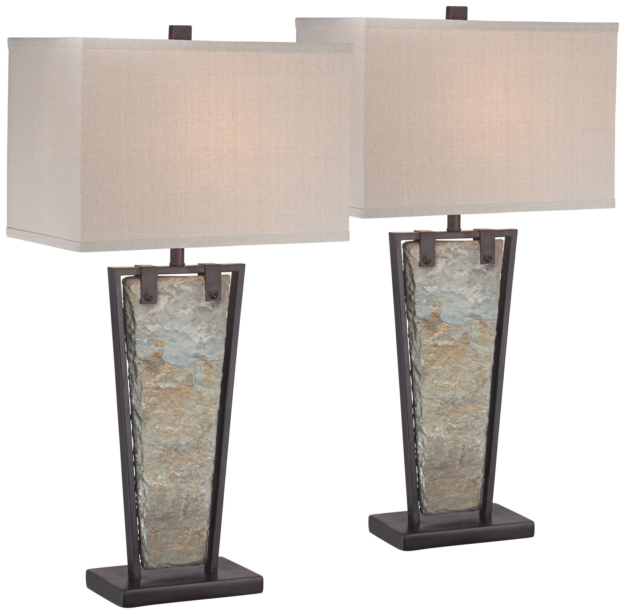 Franklin Iron Works Zion 30" Slate And Bronze Table Lamps Set Of 2