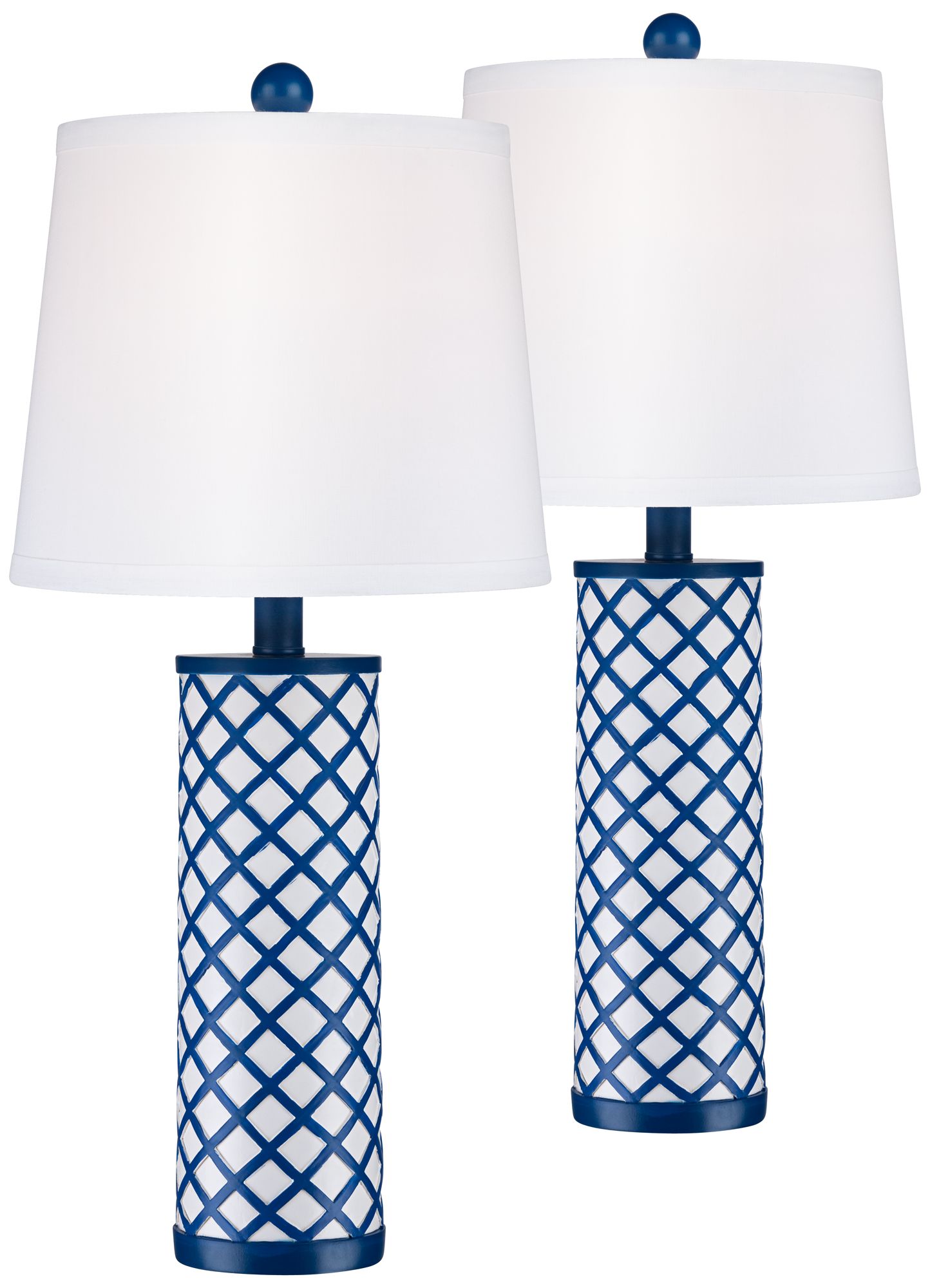 Set of 2 Gisele Blue Lattice Column Table Lamps