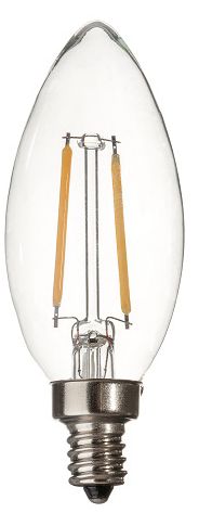 25W Equivalent Clear 2W 12 Volt LED Dimmable Candelabra Bulb
