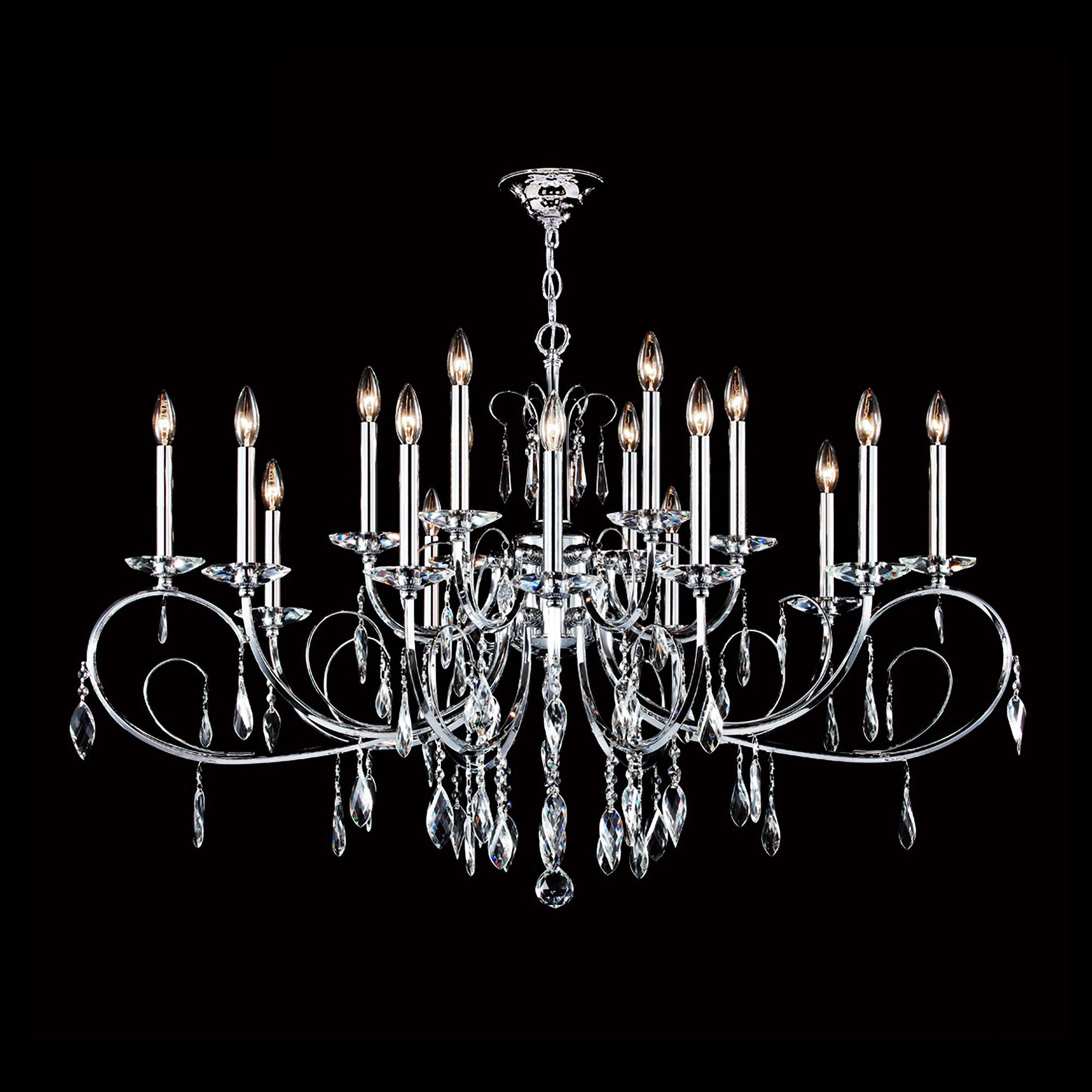 Sculptured Leaf 48" Wide Silver 18-Light Crystal Chandelier