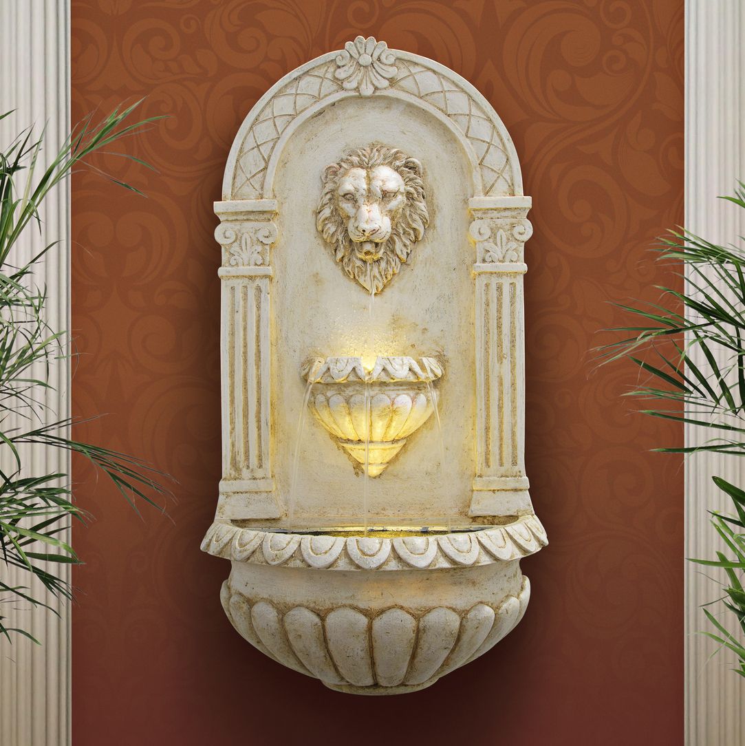 Lion Head 31" High Indoor-Outdoor LED Wall Fountain