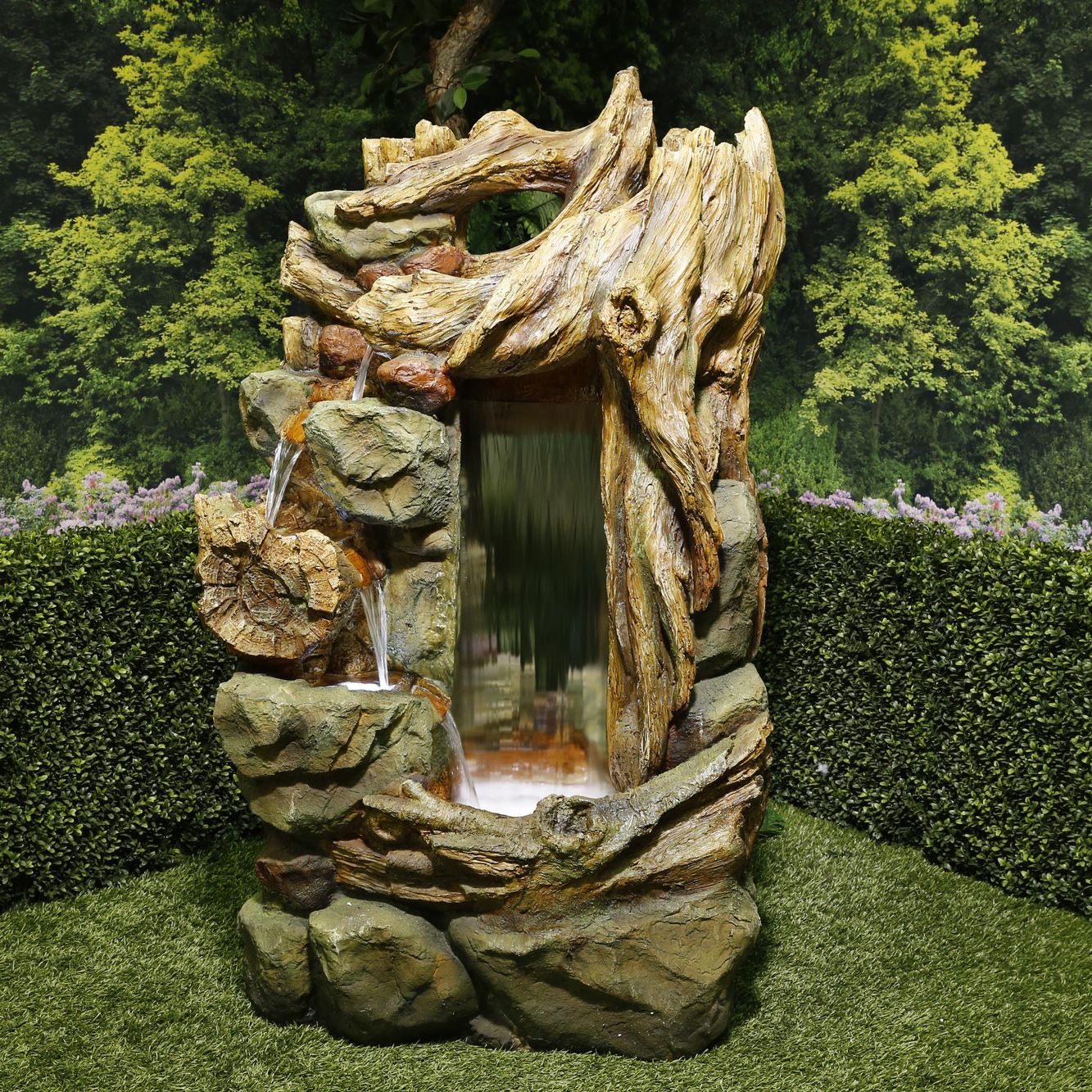 Side Tiering 55"H Rainforest Waterfall LED Floor Fountain