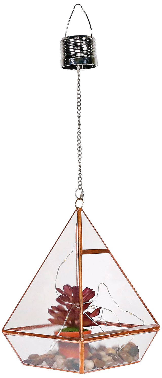 18" High Solar LED Hanging Terrarium with Red Succulent