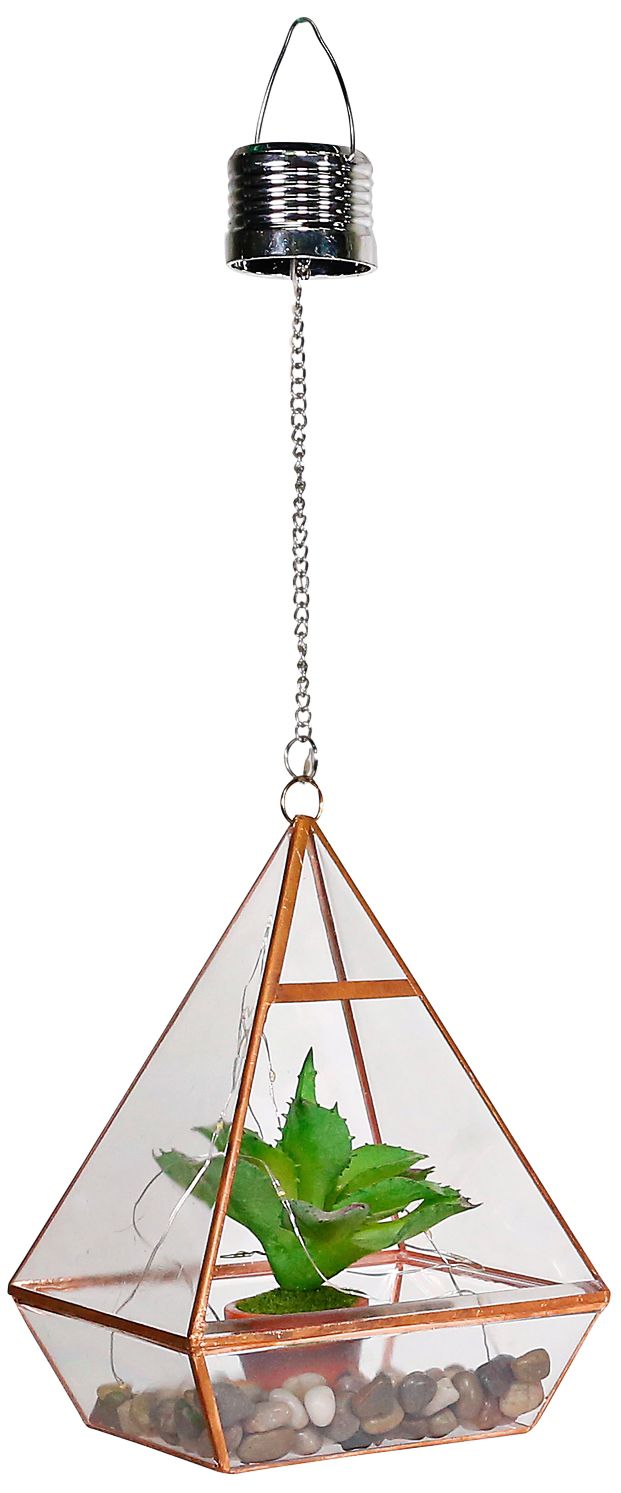 18" High Solar LED Hanging Terrarium with Leafy Green Succulent