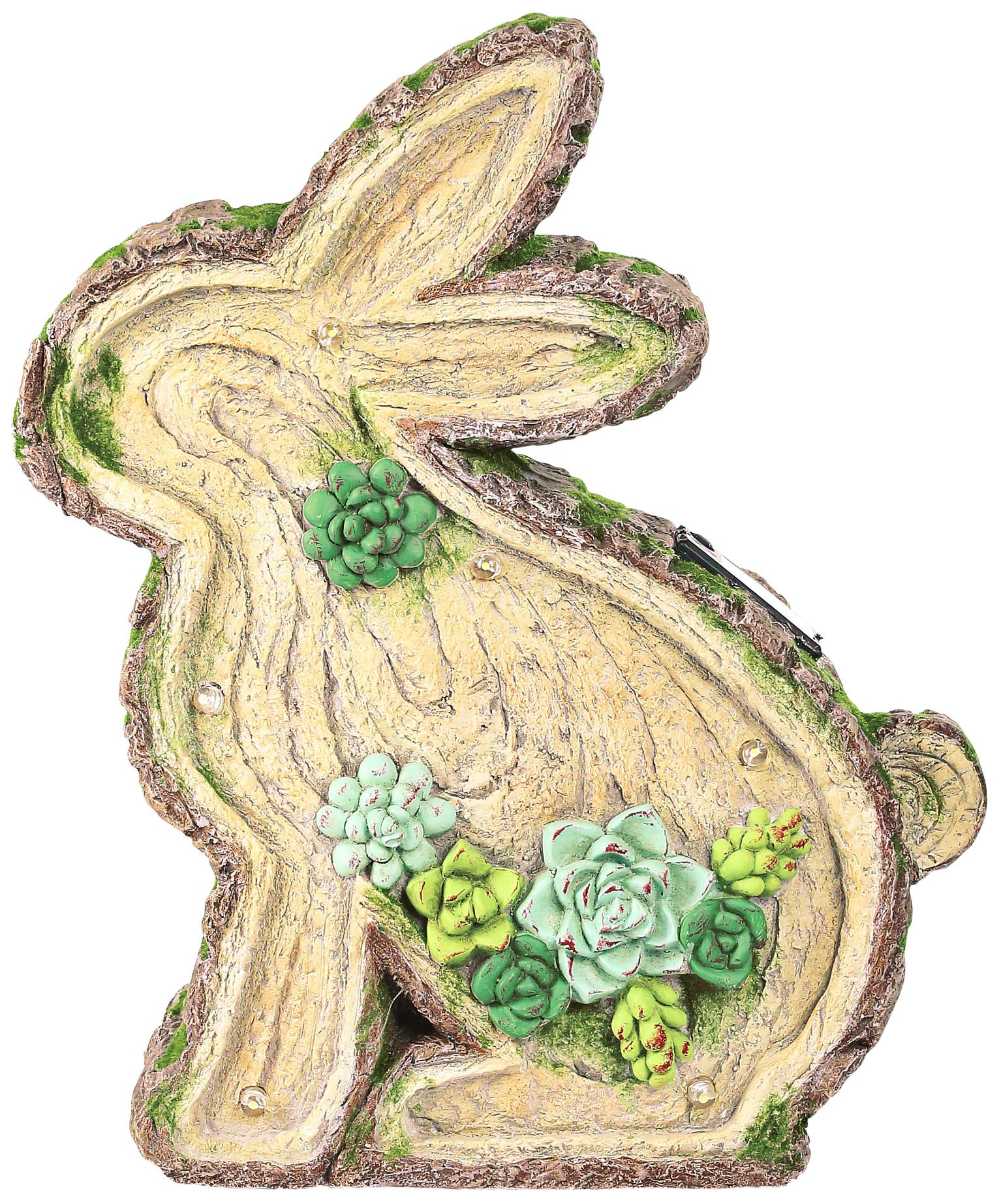 Mossy Rabbit 15" High Solar LED Outdoor Garden Statue