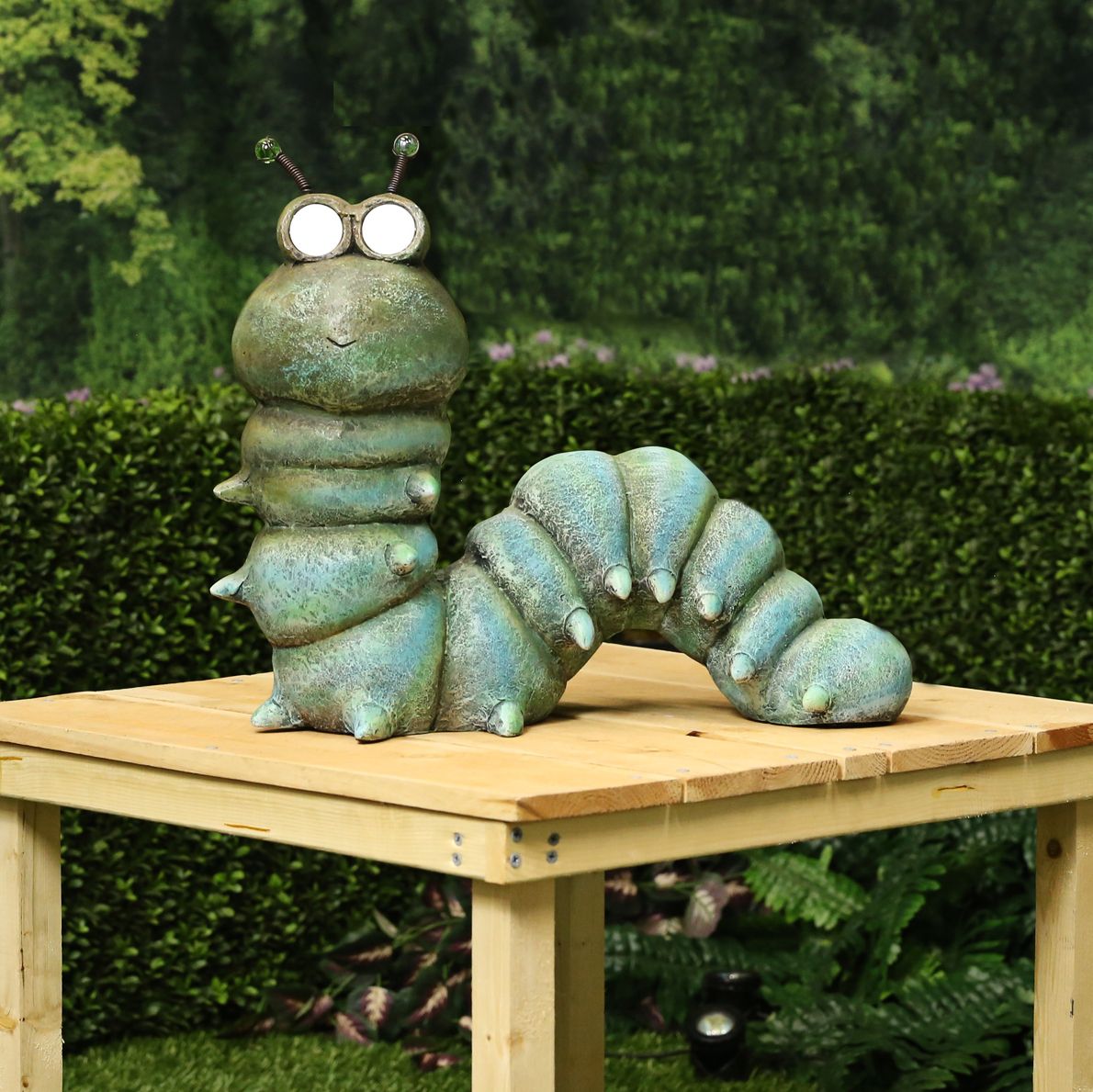 Adorable Green Caterpillar 18" Wide Solar LED Garden Statue