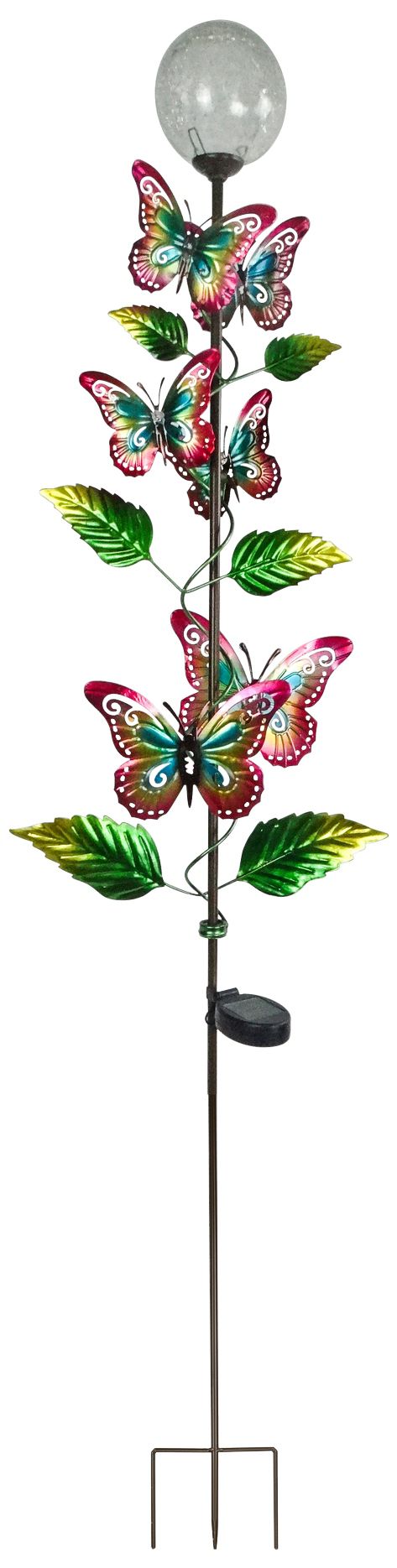 Wind Spinning Butterflies 65" High Solar LED Garden Stake